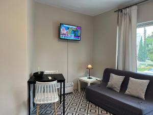 雅典Studio 32 1ου ορόφου στο Χαλανδρι的客厅配有沙发和墙上的电视
