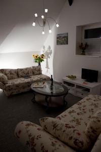 乌姆基希Kleines Ferienhaus in Umkirch的客厅配有沙发和桌子