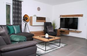 塔巴尔茨Villa Grün, Wohnung 10的带沙发和电视的客厅