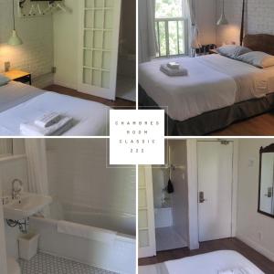 蒙特利尔Ambrose House & Cafe - SELF CHECK-IN GUESTHOUSE的卧室和浴室的四幅照片拼贴