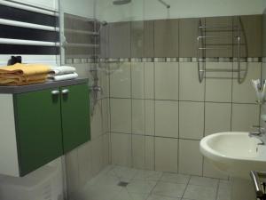 DucosVilla Ducos的带淋浴和盥洗盆的浴室