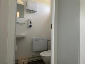 拉脱维亚WOMOCAMP Holzhütte 2的白色的浴室设有卫生间和镜子
