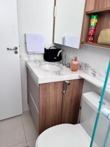 巴乌鲁Apartamento Bauru的一间带水槽、卫生间和镜子的浴室