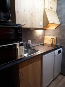 艾姆拉普拉涅Appartement Aime 2000的厨房配有水槽和微波炉