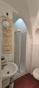 马丁纳弗兰卡Barocco Art House的带淋浴和盥洗盆的白色浴室