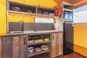 阿波罗湾比格弗阿波罗湾双鱼假日公园酒店的厨房配有水槽和冰箱