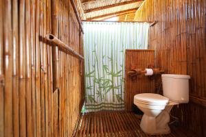阁帕延岛普利山林小屋的木墙浴室设有卫生间
