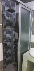 达喀尔Studio Emeraude - cosy et climatisé - Résidence Saraba Mermoz的浴室里设有玻璃门淋浴
