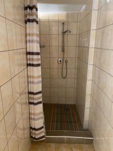 布赫洛维采Chata CONDI的浴室内配有淋浴帘。