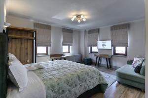 PéramaÁlbero Hotel的一间卧室配有一张床、一张沙发和一台电视