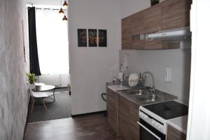 普热梅希尔Apartamenty Rynek X的一间带水槽和炉灶的小厨房