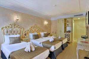 伊斯坦布尔Edibe Sultan Hotel的酒店客房带两张床,还有天鹅