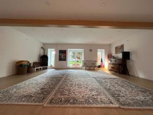 斯洛文尼亚比斯特里察OM Yoga center的地板上铺着地毯的空客厅