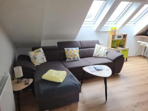 萨尔茨堡Apartments Brunnmeisterhof的客厅配有沙发和桌子