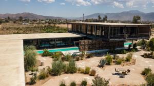瓜达鲁佩镇Hotel Los Amantes Valle de Guadalupe的沙漠中植物的房子