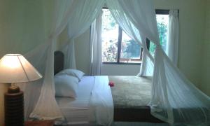 乌布刚格旅馆的一间卧室配有一张天蓬床和窗户