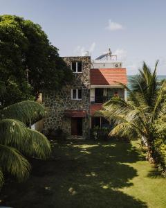 托舵道斯2 bedroom Apartment -Villa Ibiza的一座石头房子,前面有棕榈树