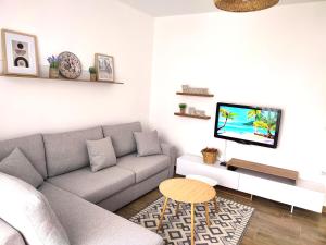 圣金Saeri's Stylish Apartment的带沙发和电视的客厅