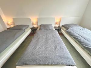 汉诺威3 Betten Unterkunft Vahrenwald-List的配有2张单人床的客房,配有2盏灯