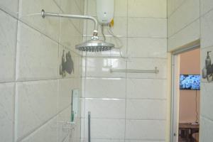 蒙巴萨Lux Suites Ganjoni Studio Apartment的浴室设有灯光淋浴。