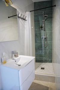 拉罗什基永Green Home的浴室配有白色水槽和淋浴。