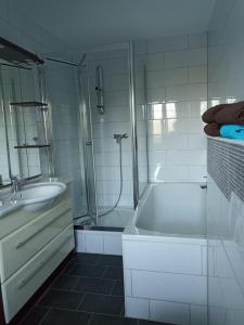 Lahr-DinglingenZimmer "Türkis"的带浴缸、水槽和淋浴的浴室