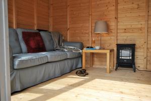 克雷尔Darnley View- spacious countryside retreat的带沙发和燃木炉的客厅