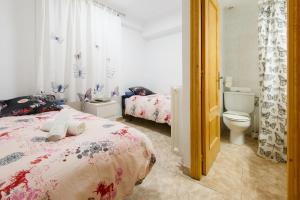 哈卡Casa Campanilla Jaca的一间带两张床和卫生间的卧室