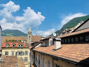 博尔扎诺Lauben Suite Old Town Bolzano的享有带屋顶和教堂的城市美景