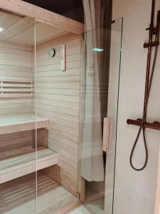 斯普利特lo͝or luxury retreat的步入式淋浴间,设有玻璃门