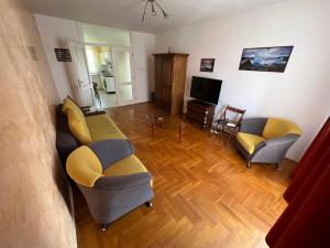 考波什堡Orange Apartman的客厅配有两张沙发和一台电视