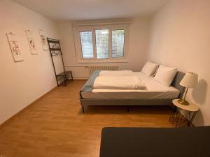卢塞恩Galaxy Apartments Lucerne的一间卧室设有一张床和一个窗口