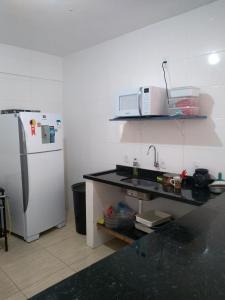 伊塔佩马Pousada Batista的厨房配有白色冰箱和水槽