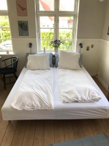 斯文堡图洛伊住宿加早餐旅馆的一张带两个枕头的大白色床