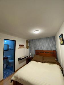 通哈Hotel Alicante的一间带大床的卧室和一间浴室