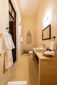 梅里达Casa Dos Lirios Hotel Boutique的一间带水槽和卫生间的浴室