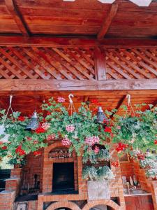 Bistriţa BîrgăuluiVila N&N Palace的挂在木天花板上的一束鲜花