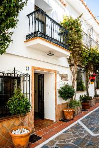 马贝拉Marbella Village的带阳台和盆栽植物的建筑