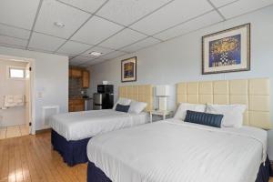 旧奥查德比奇Mt Royal Motel的酒店客房带两张床和厨房