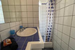 喀巴里特Central Cabarete Apartment的一间带水槽和淋浴的浴室