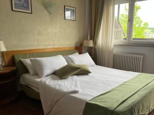 奥斯塔罗氏酒店公寓的一间卧室配有带两个枕头的床和窗户