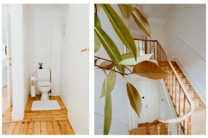 布鲁塞尔Ambiorix Residence的一间带卫生间和楼梯的浴室