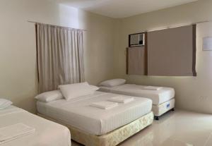 班塔延岛阿尼卡岛度假村的一间卧室设有两张床,其中设有窗户。