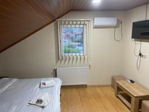 姆茨赫塔Mtskheta Wellpoint Arsukidze 48的一间卧室设有一张床、一个窗口和一张桌子