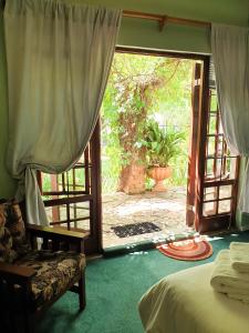 SpringfonteinSpringfontein Guesthouse的卧室设有通往庭院的门。