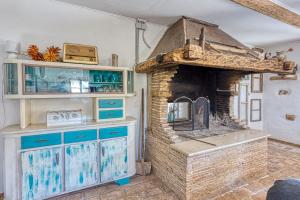 帕津Rustic Home Izabel - Happy Rentals的一间厨房,在房间内配有石制壁炉
