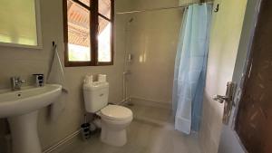 Meore BaladaGreen bunny guesthouse的一间带卫生间、水槽和窗户的浴室