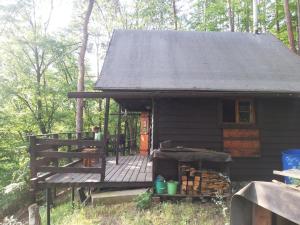 克日沃克拉特Chatrč pod Babou的小屋设有木板