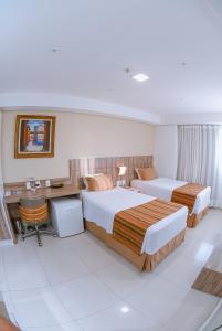圣路易斯Profissionalle Hotel São Luís的酒店客房配有两张床和一张书桌