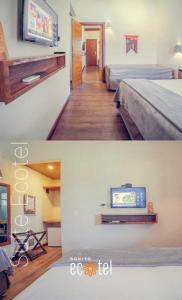 博尼图Bonito Ecotel的两张图片的酒店客房 - 带一张床和电视